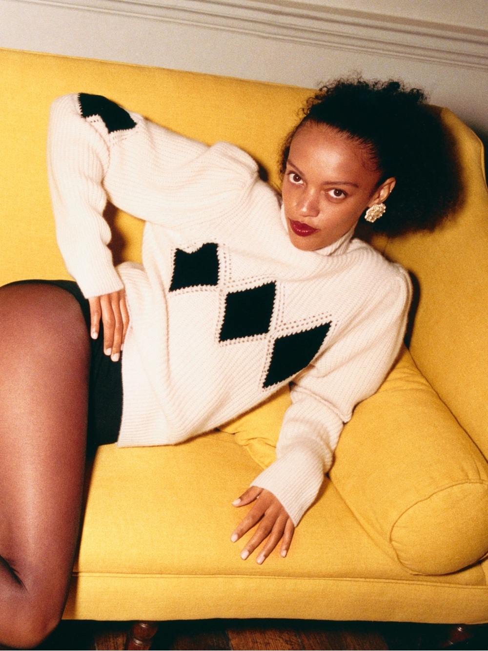 Reformation x Shrimps Diamond Turtleneck Cashmere Cream & Black Sweater - Large
